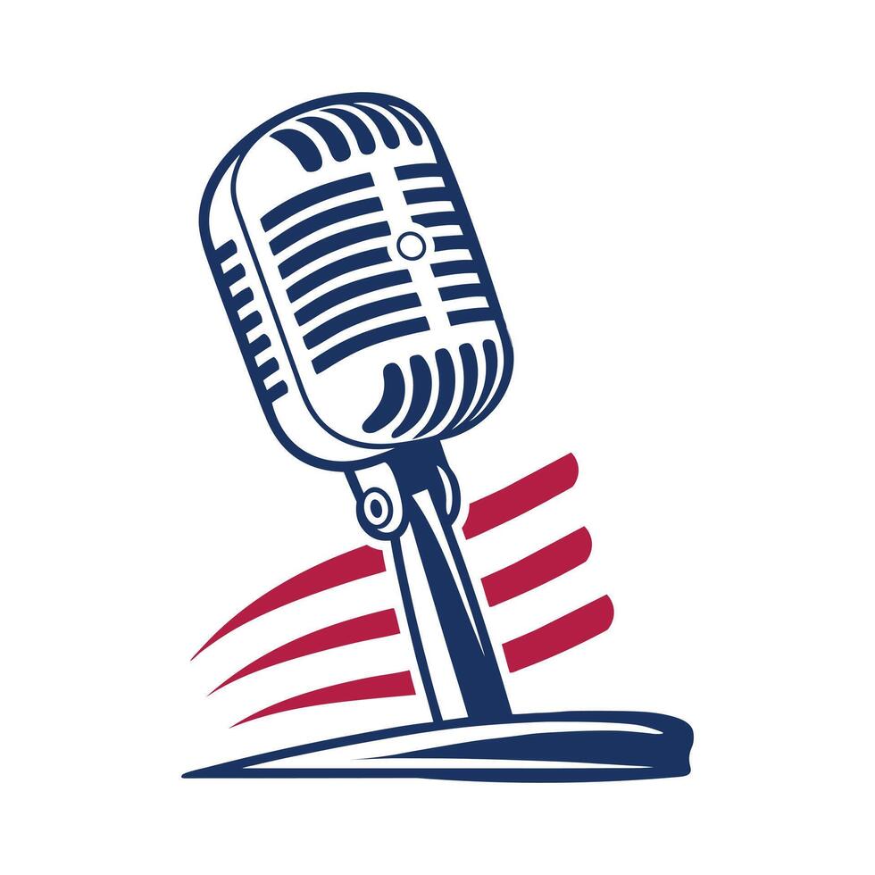 Microphone icon designed for podcast branding, web interfaces, and digital platforms. The icon collection should feature a linear, outline style vector
