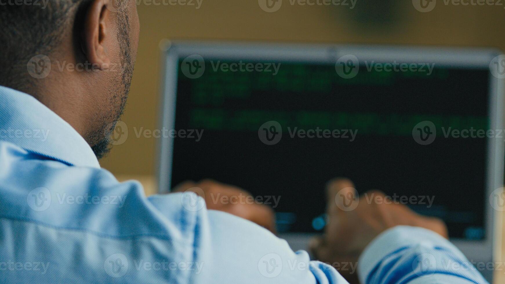 Businessman IT programmer hacker man developing software digital java app typing code on computer web screen coding data internet security system cyberspace binary electronic crypto business online photo