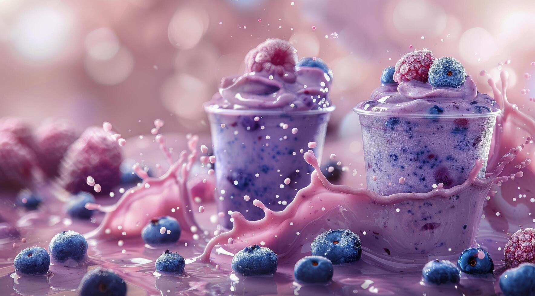 Close Up Of A Glass Of Fresh Blueberry Smoothie With Mint And Sugar photo