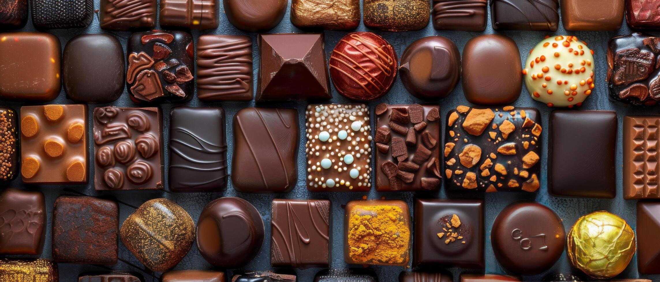 Assorted Chocolate Truffles in Rows on Grey Background photo