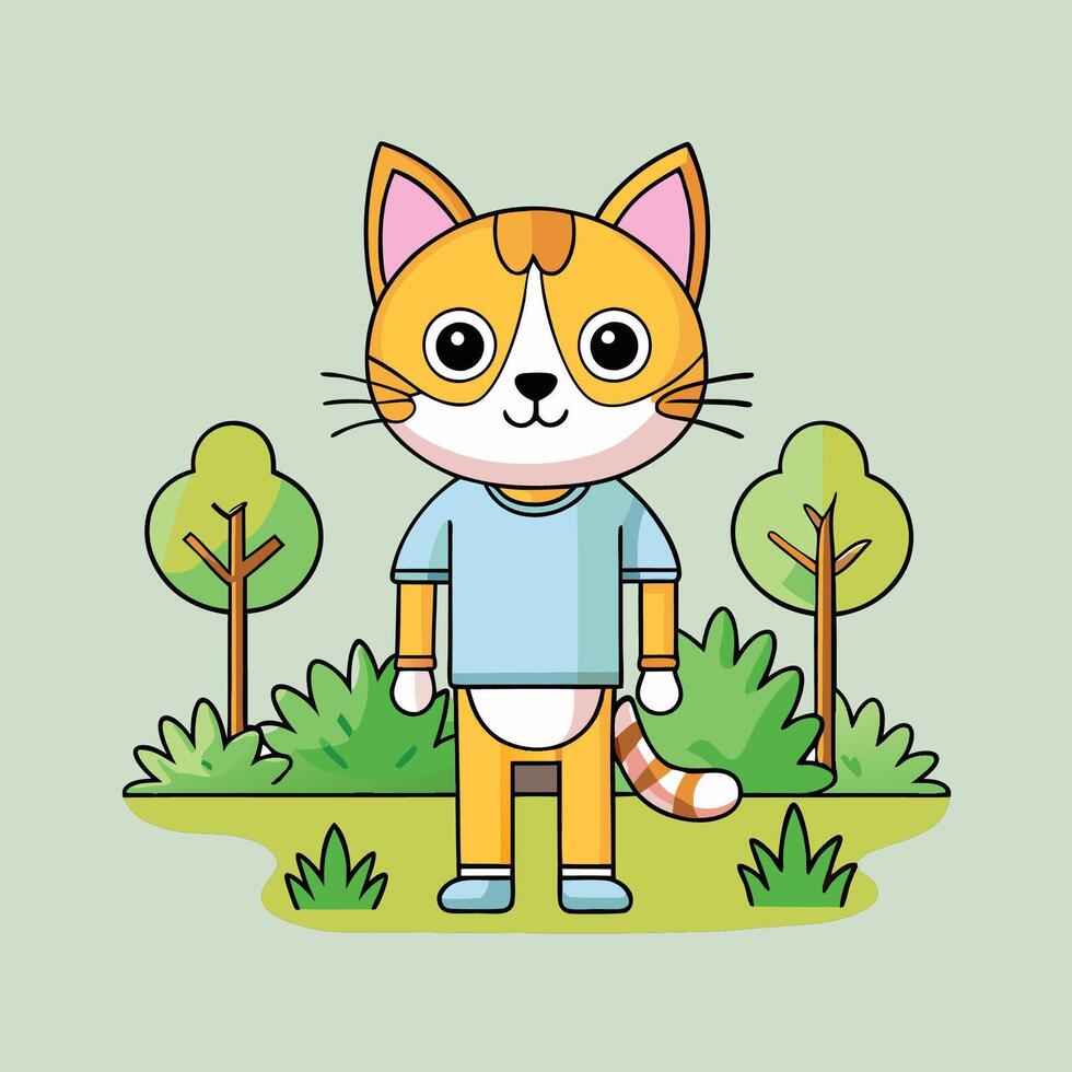 Adorable Cartoon Illustration of a Standing Cat in a Cute Pose vector