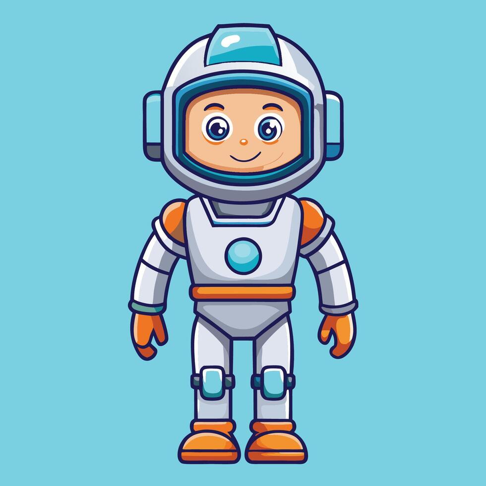 Delightful Cartoon Icon Depicting an Adorable Astronaut in a Robot Cyborg Suit vector