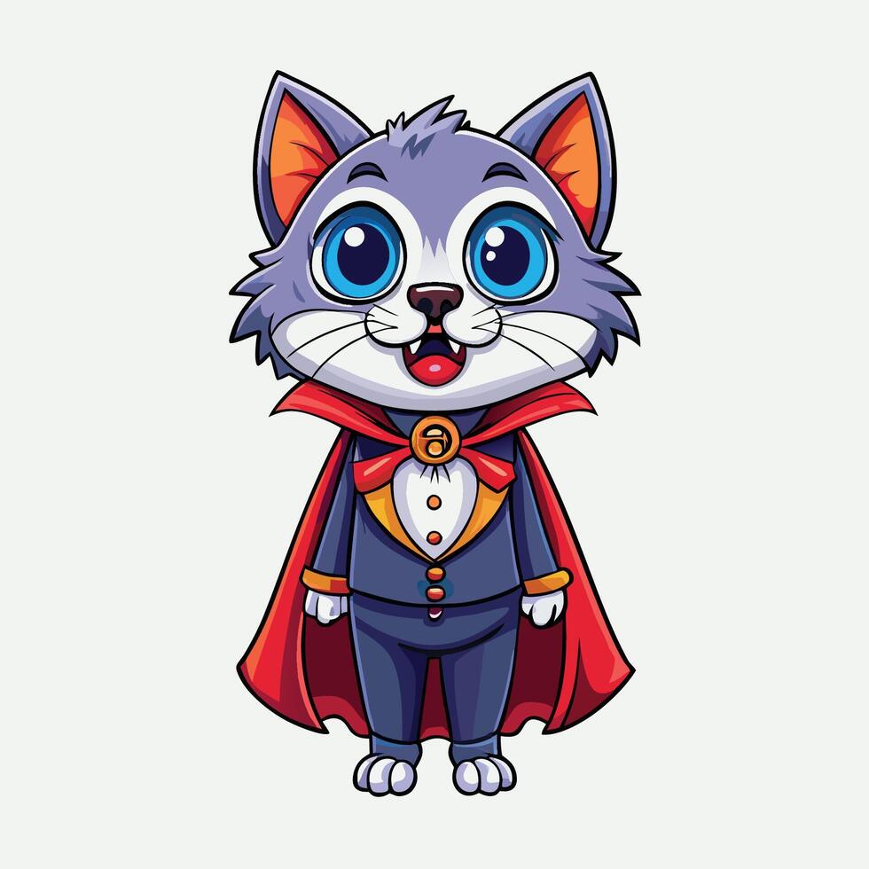 Adorable Cartoon Dracula Vampire Cat Icon Illustration with Cute Expression vector