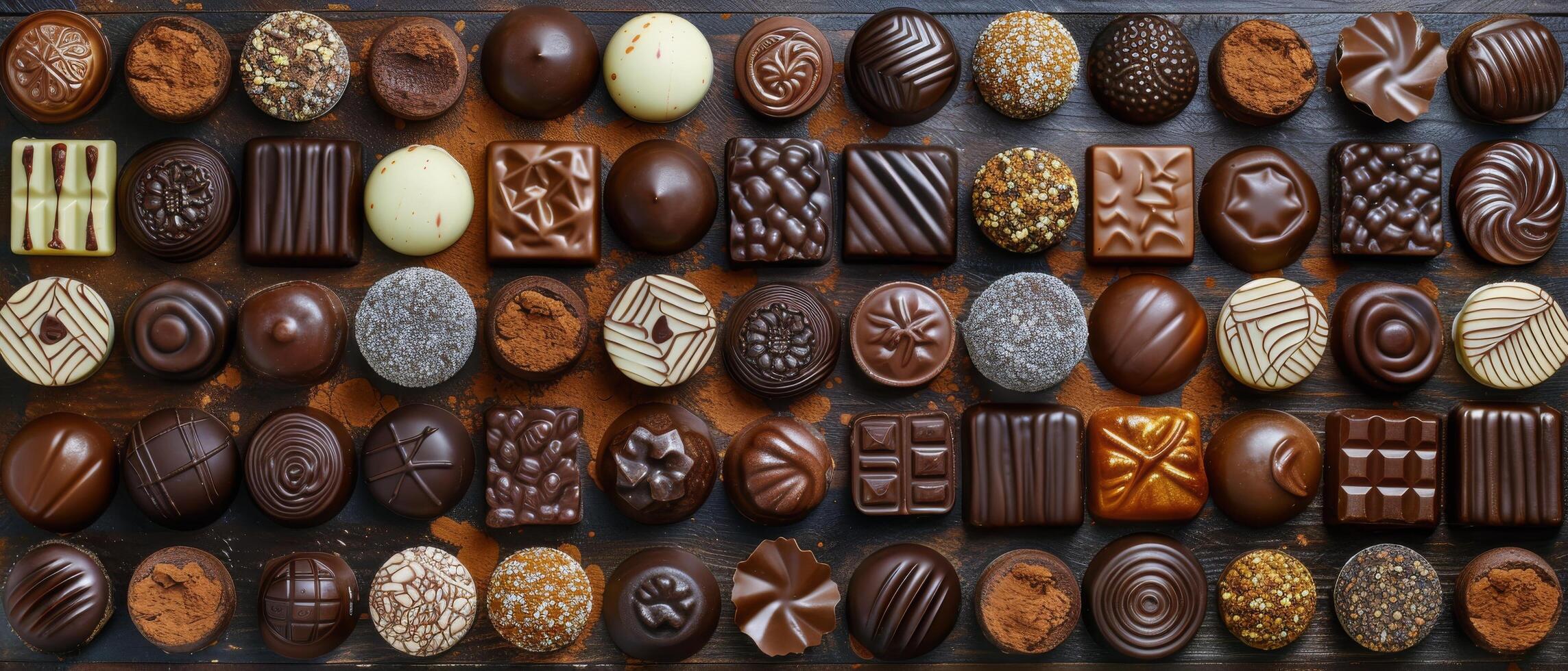 Assorted Chocolate Truffles in Rows on Grey Background photo