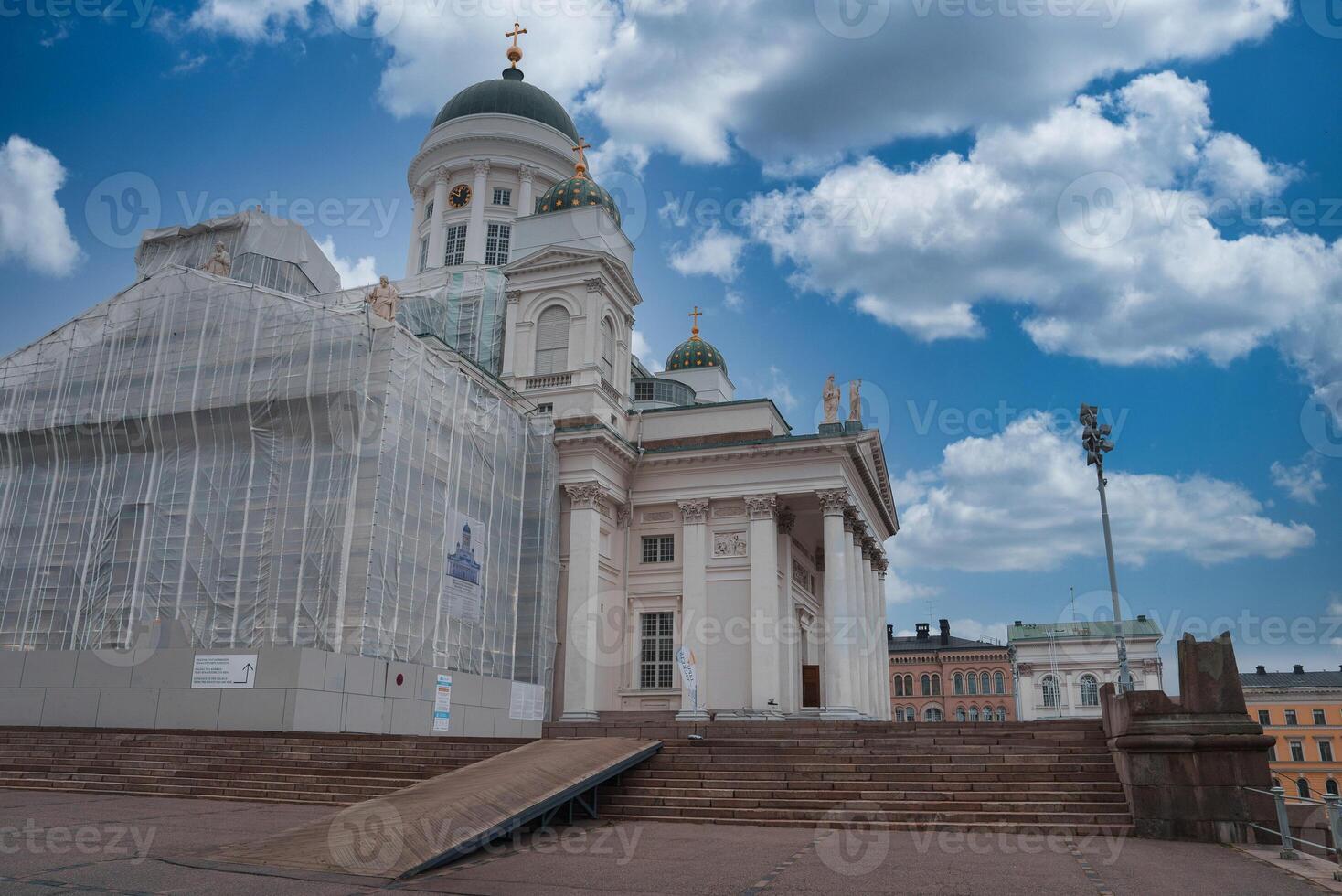 Helsinki Cathedral with Scaffolding and Clear Sky in City Center photo