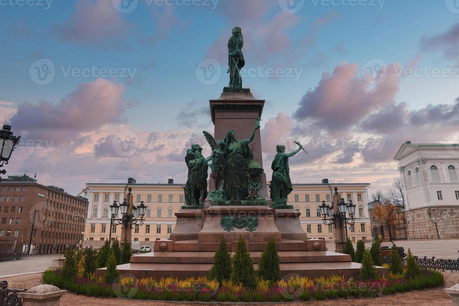 Statue of Alexander II in Senate Square, Helsinki with Cathedral photo