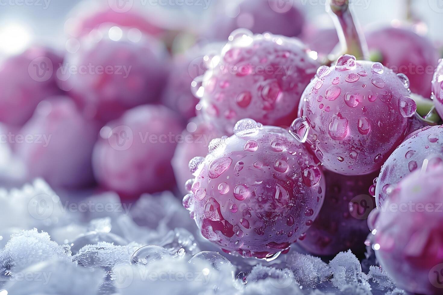 A close-up of fresh, glistening grapes with water droplets, highlighting their vibrant color and texture. photo