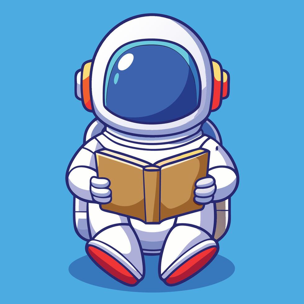 Adorable Cartoon Icon Depicting an Astronaut Reading a Book in Space vector