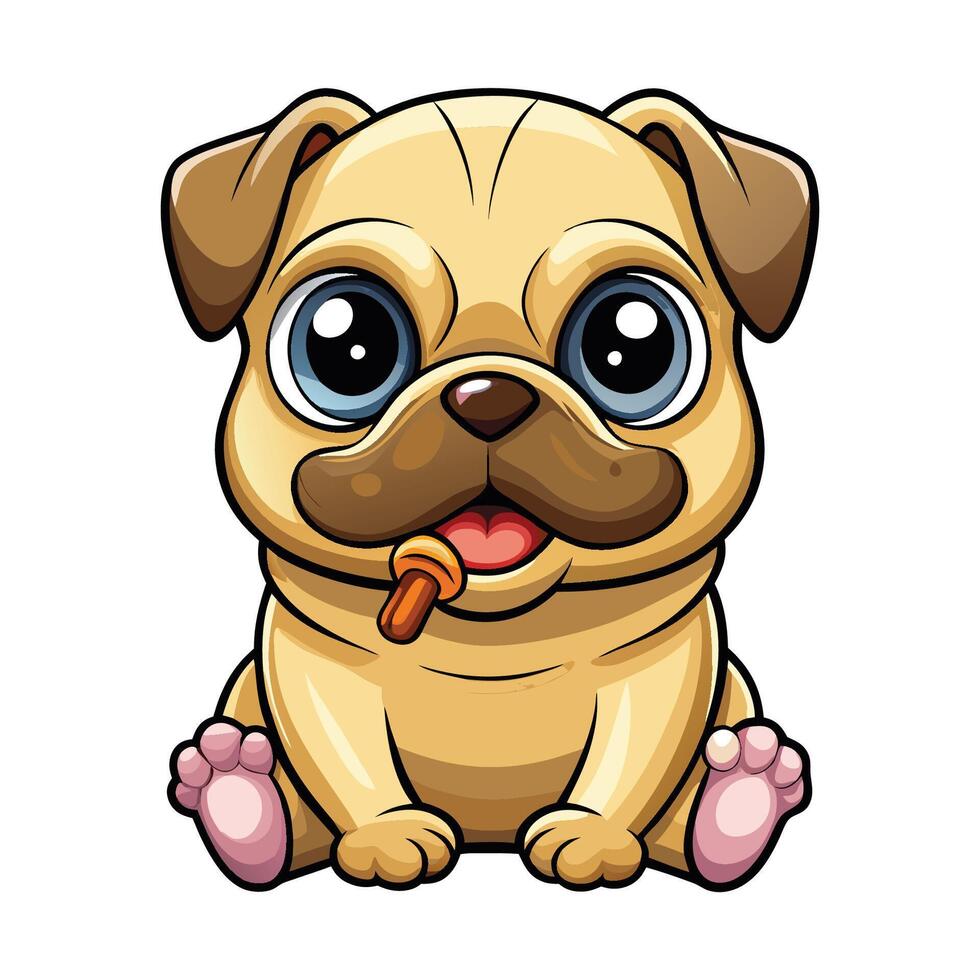 Adorable Pug Puppy Holding Bone in Its Mouth A Cartoon Icon vector