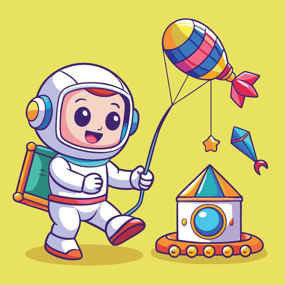 Adorable Baby Astronaut Soaring High with a Kite vector
