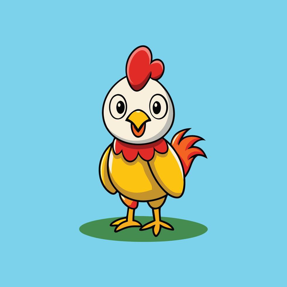 Cute Standing Cartoon Chicken Icon Illustration vector
