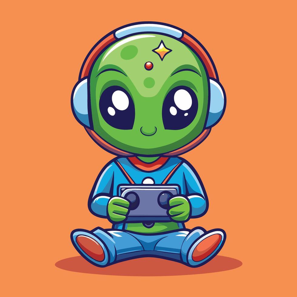 Alien playing game with headphones vector