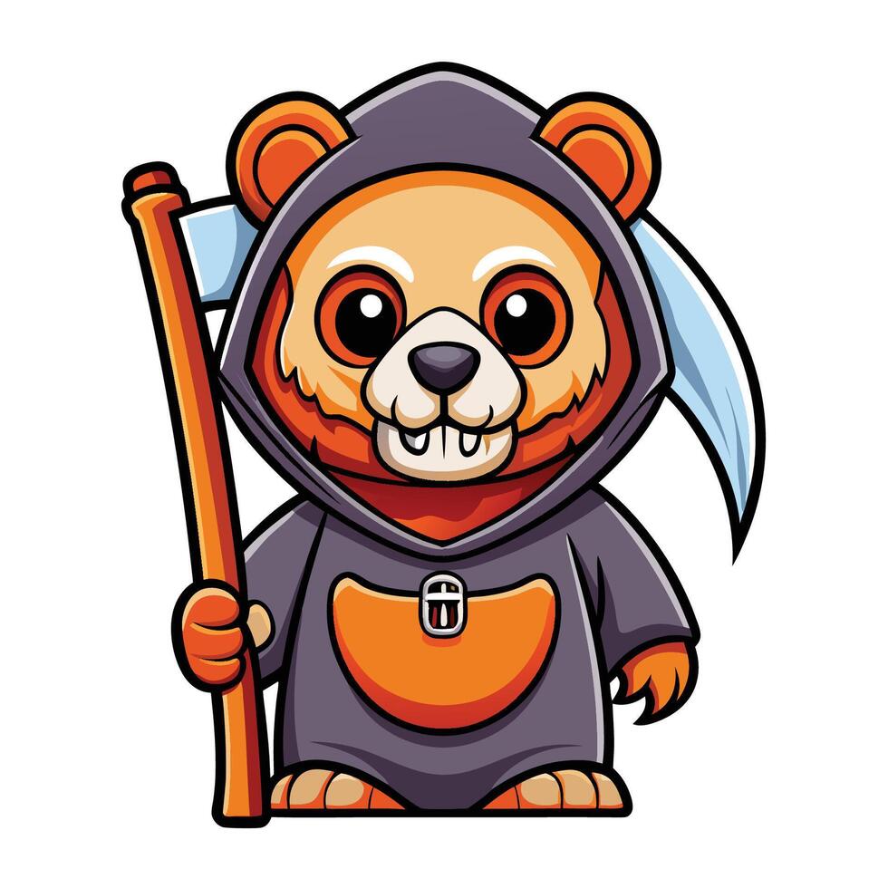 A cartoon bear dressed in a grim costume holding a scythe vector