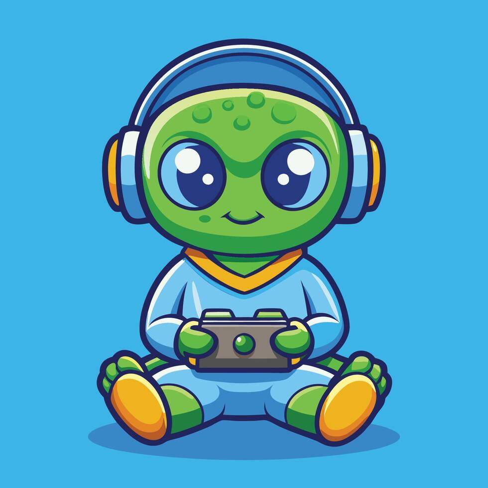 Alien playing game with headphones vector