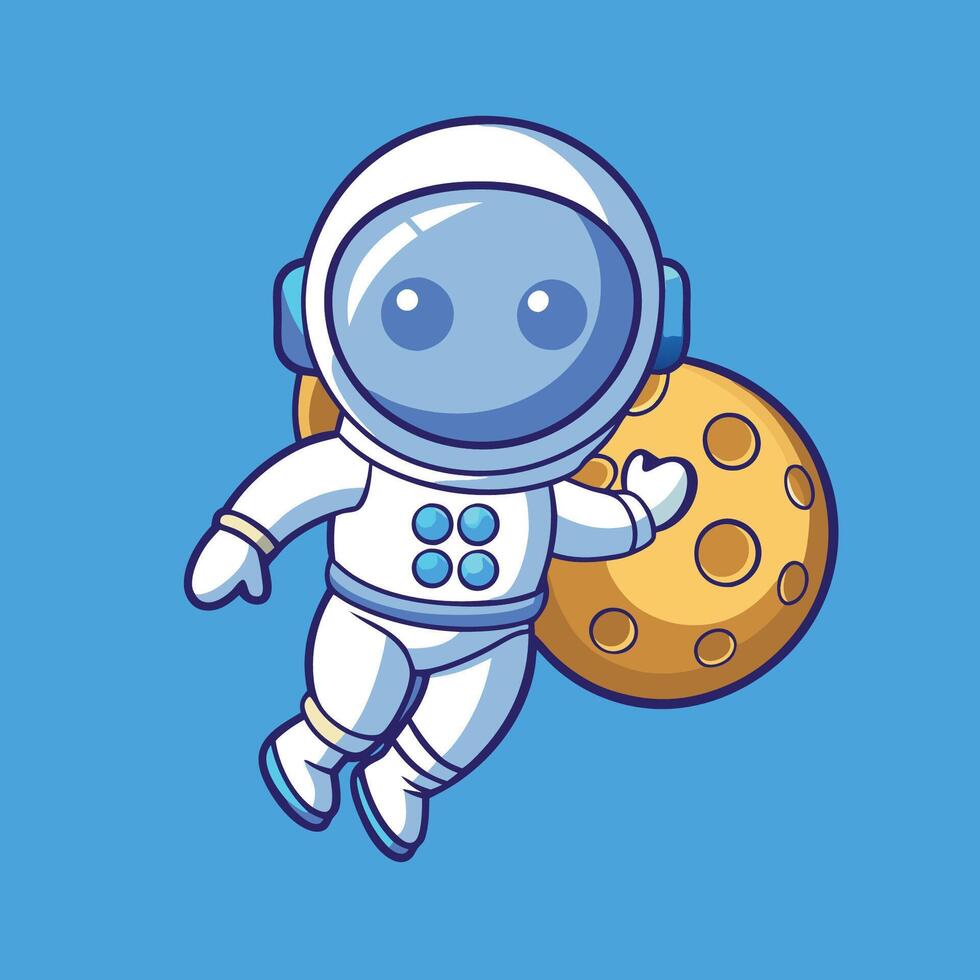 Cute Astronaut Floating Gracefully in Space with Moon Companion vector
