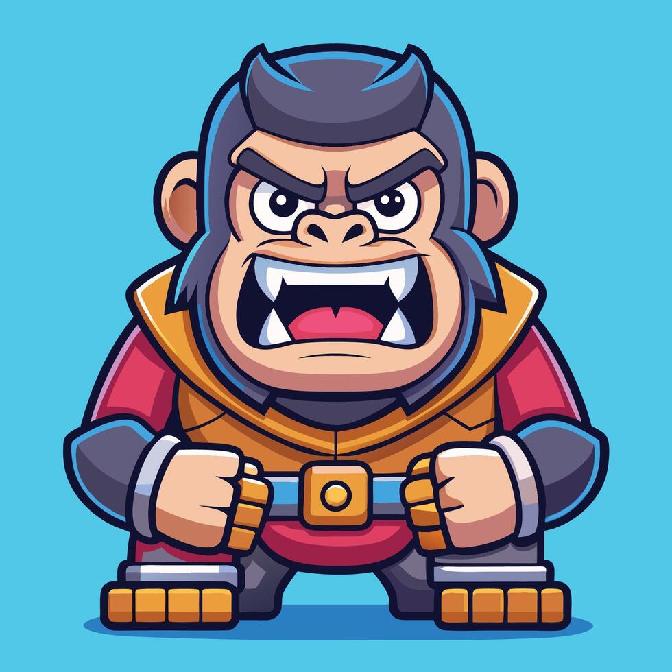 Cartoon monkey character with a big mouth and angry expression vector