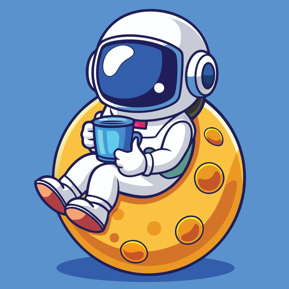 Perplexed Astronaut Enjoys Coffee Break Amidst Lunar Landscape vector