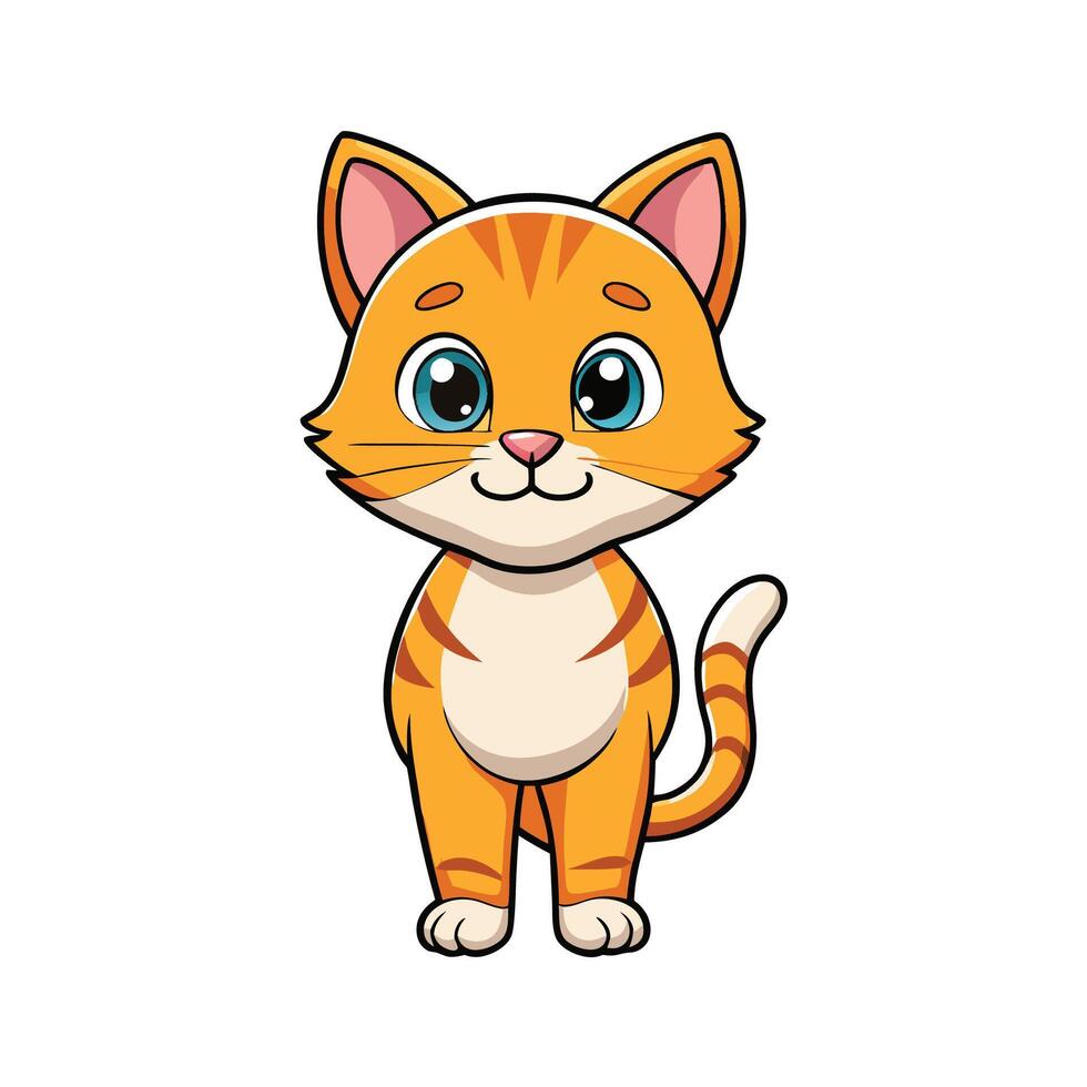 Adorable Cartoon Cat Standing with Cheerful Expression vector