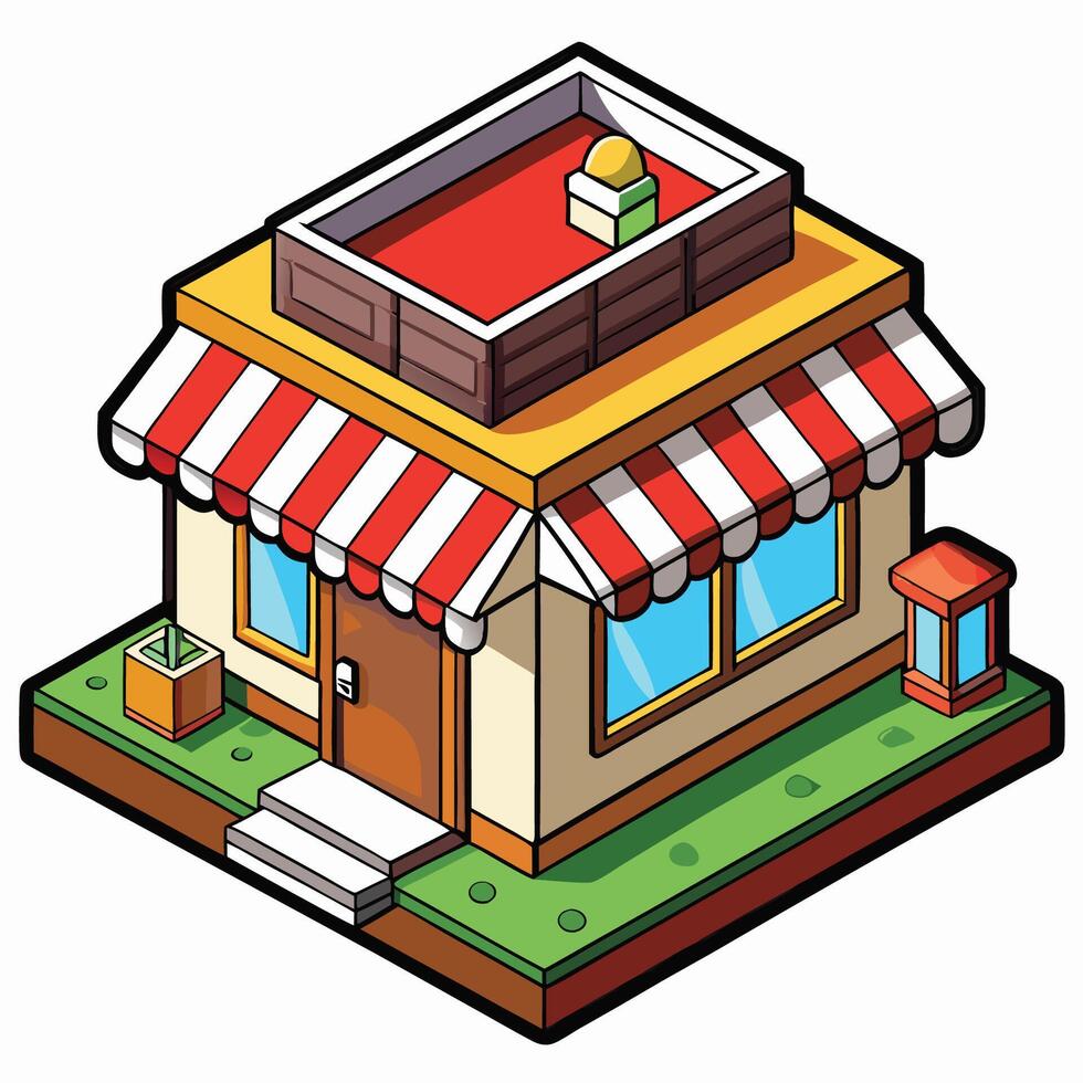 An isometric cartoon of a small store vector