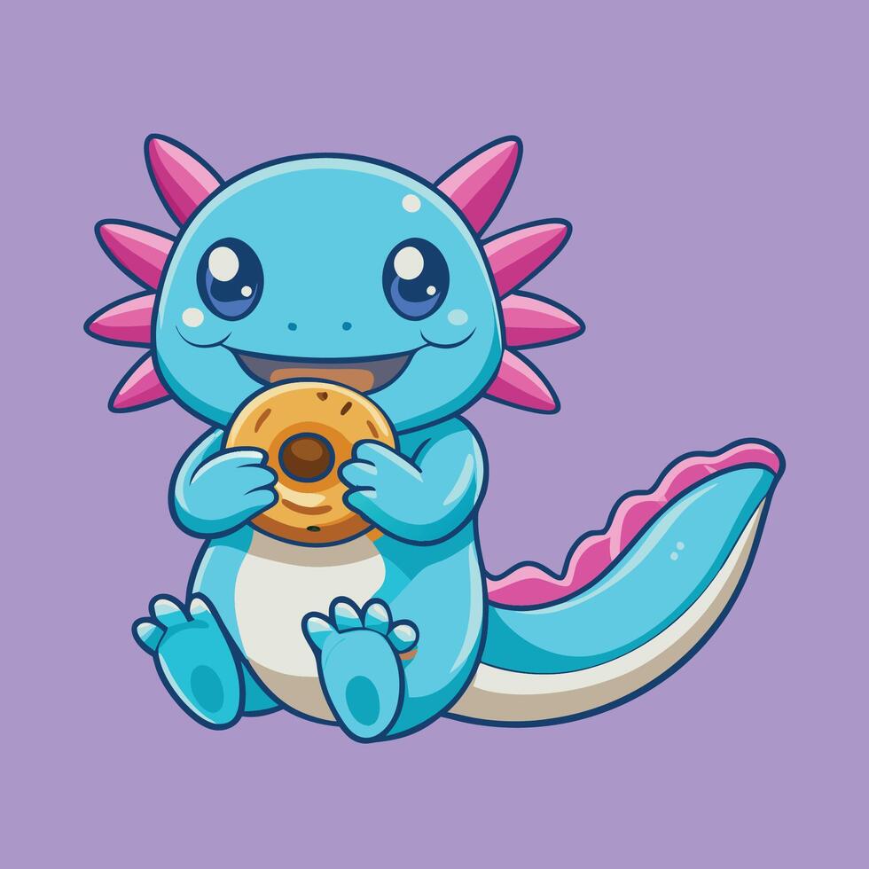 Cute Axolotl Munching on a Scrumptious Donut Icon Illustration vector