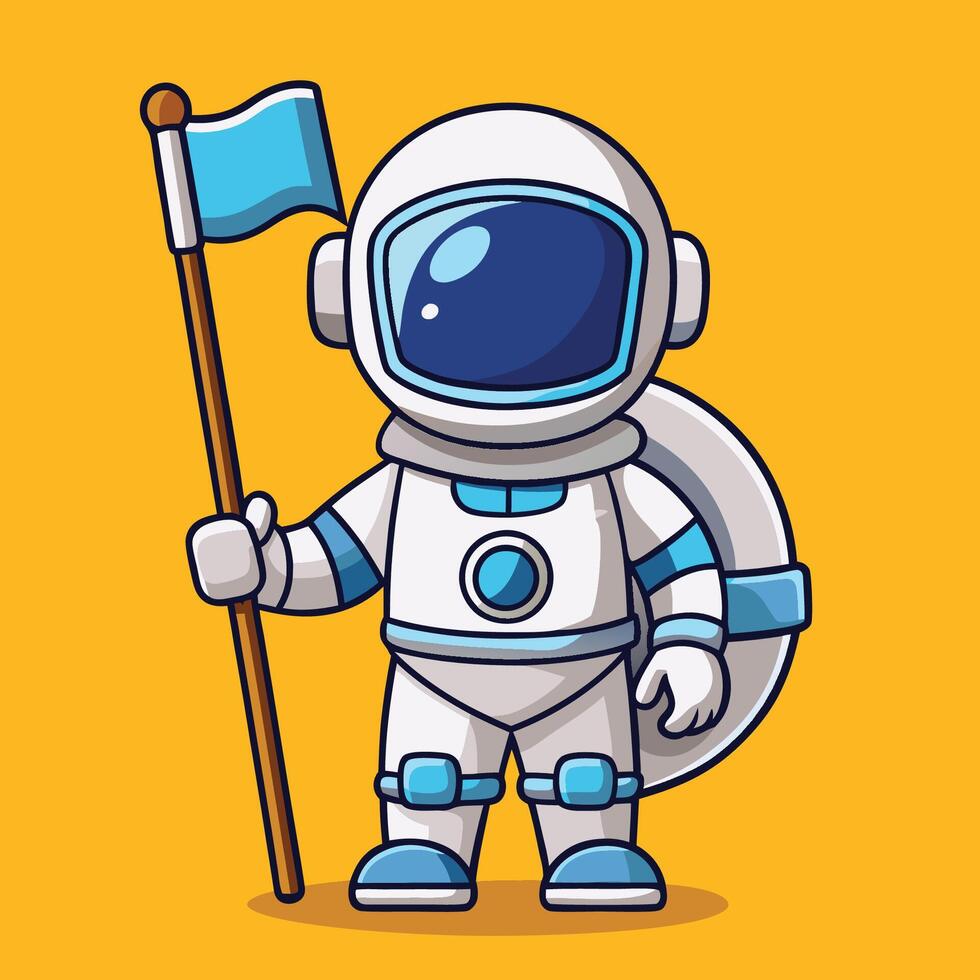 Charming Cartoon Astronaut Holding a Space Flag with a Bright Smile vector