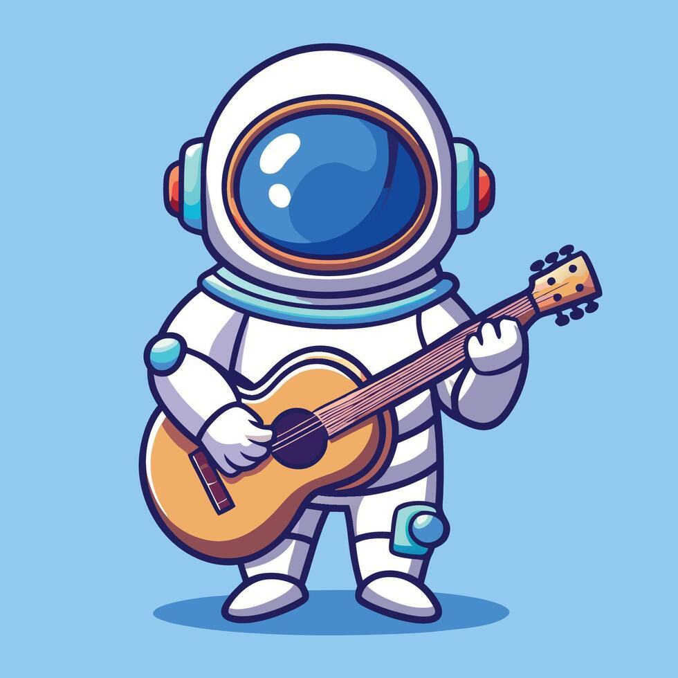 Adorable Cartoon Icon Featuring an Astronaut Playing a Guitar in Space vector