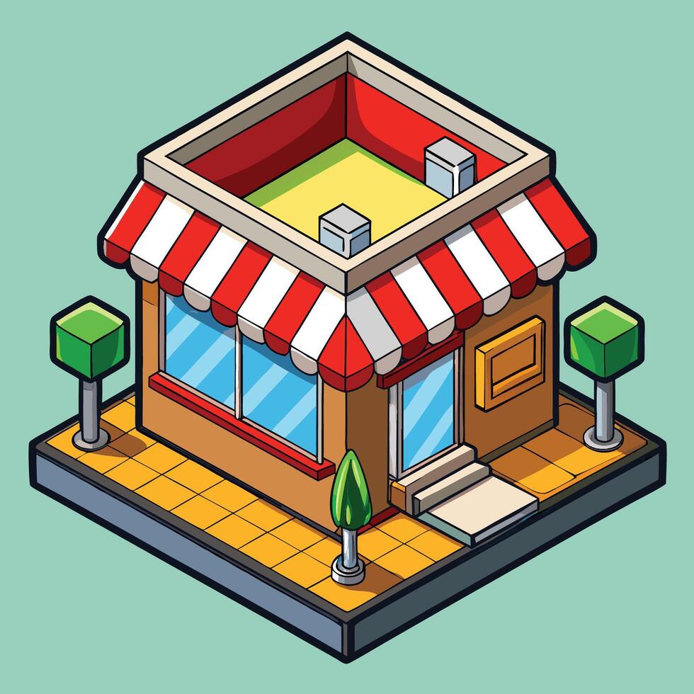 An illustration of a small store with a red awning vector