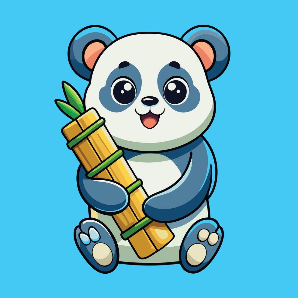 Adorable Baby Panda Embrace with Fresh Bamboo Sprout Cartoon vector