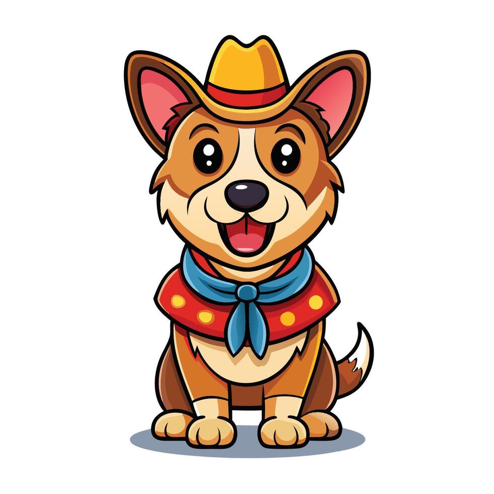 Cute Cowboy Dog in Cartoon Style Icon Illustration vector