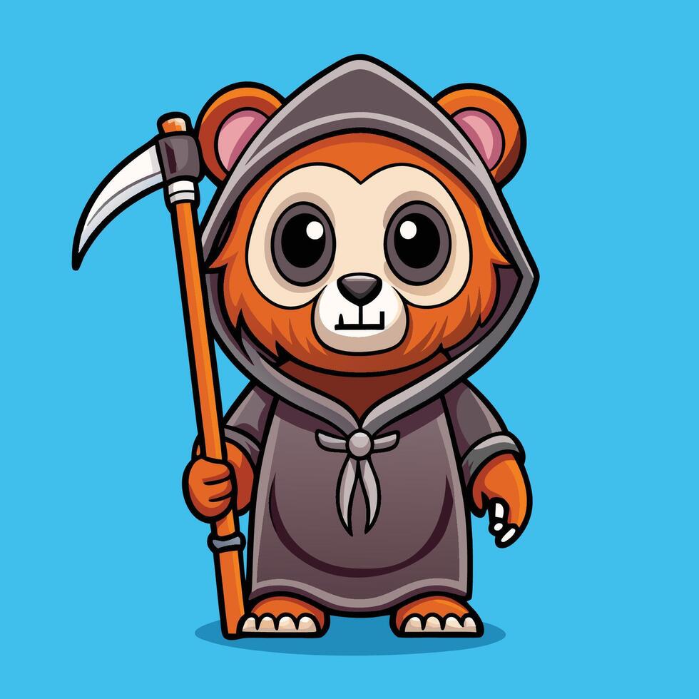 A cartoon bear in a hoodie holding a scythe vector