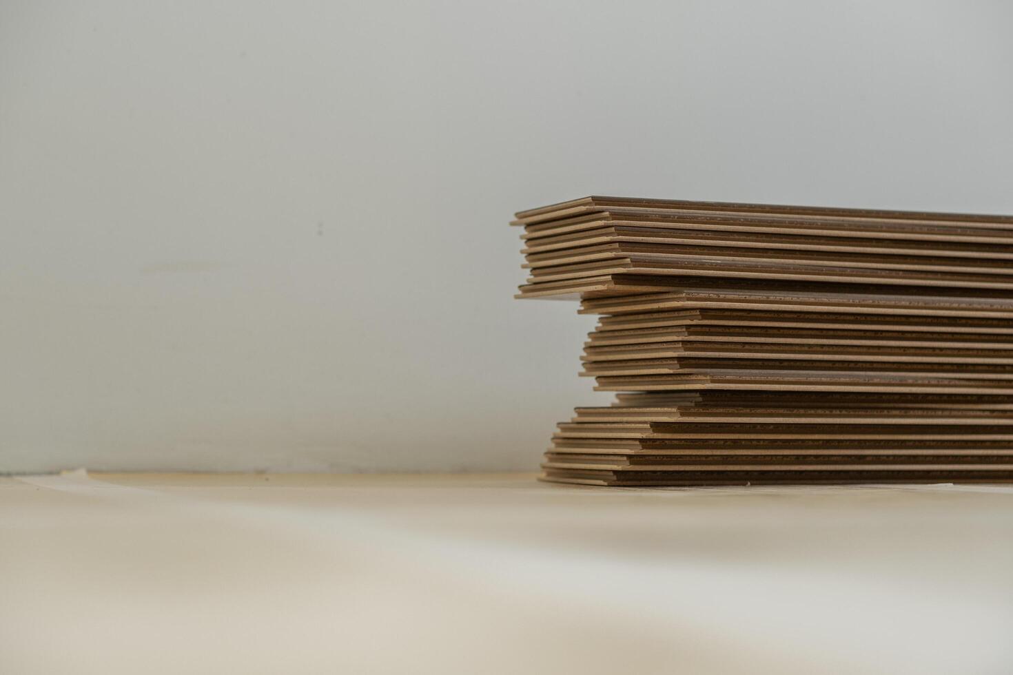 Laying laminate flooring in a home renovation project. Detailed image of wood photo