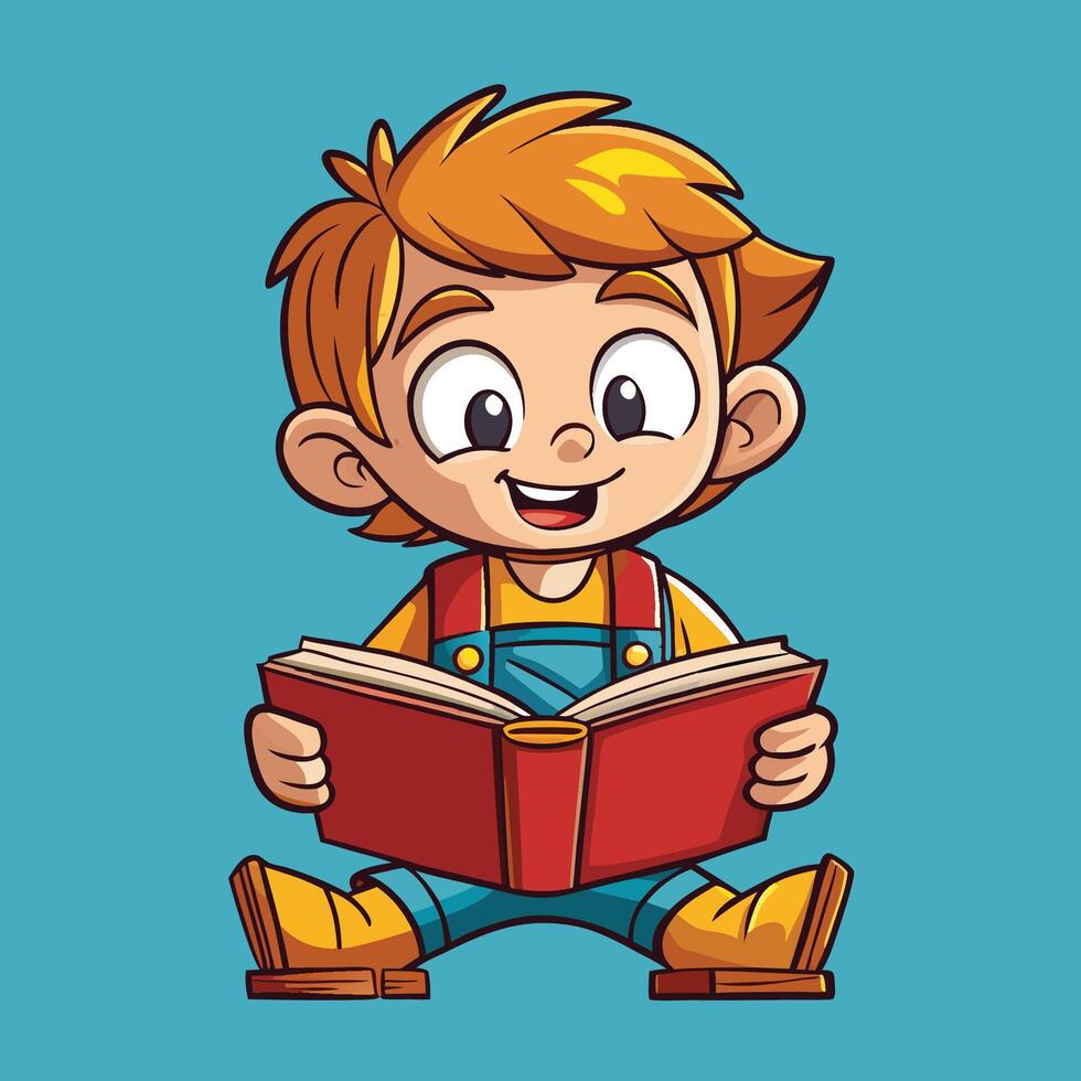 Cartoon boy reading book, illustration vector