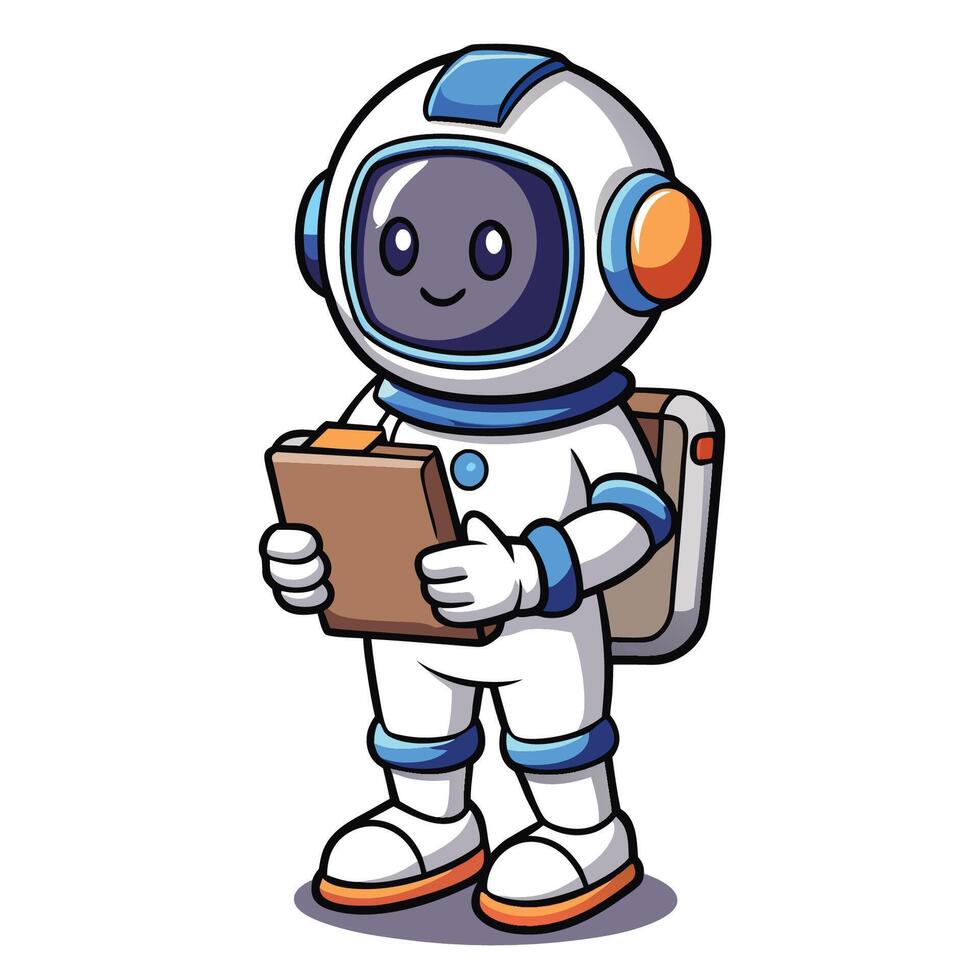 Adorable Cartoon Astronaut Holding Clipboard, Ready for Space Exploration vector