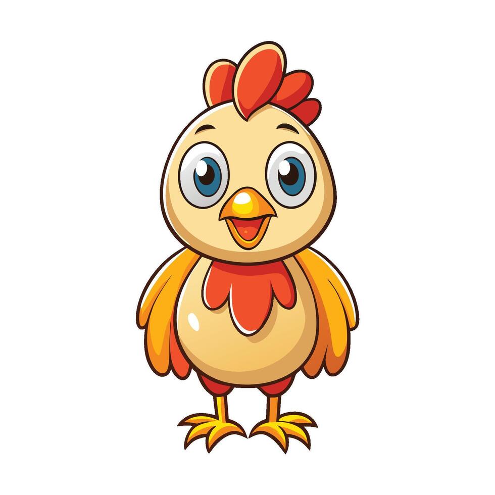 Cute Standing Cartoon Chicken Icon Illustration vector