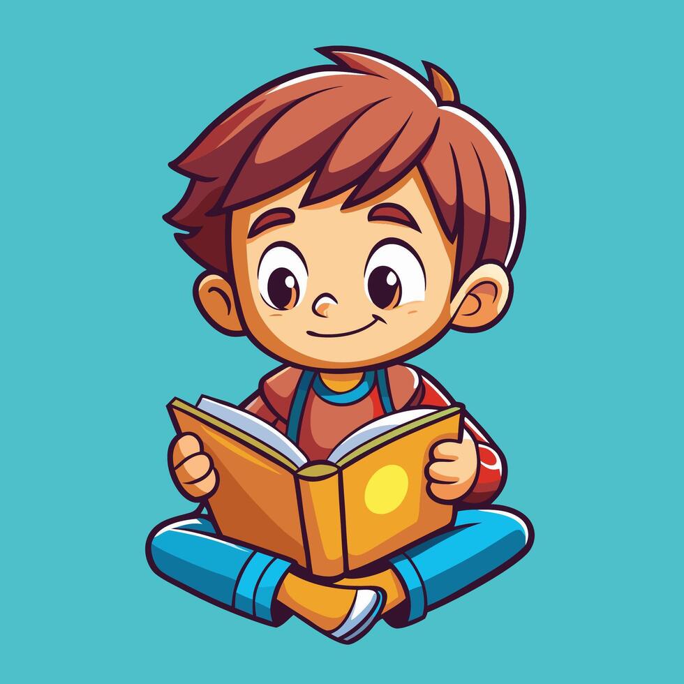Cartoon boy reading book, illustration vector