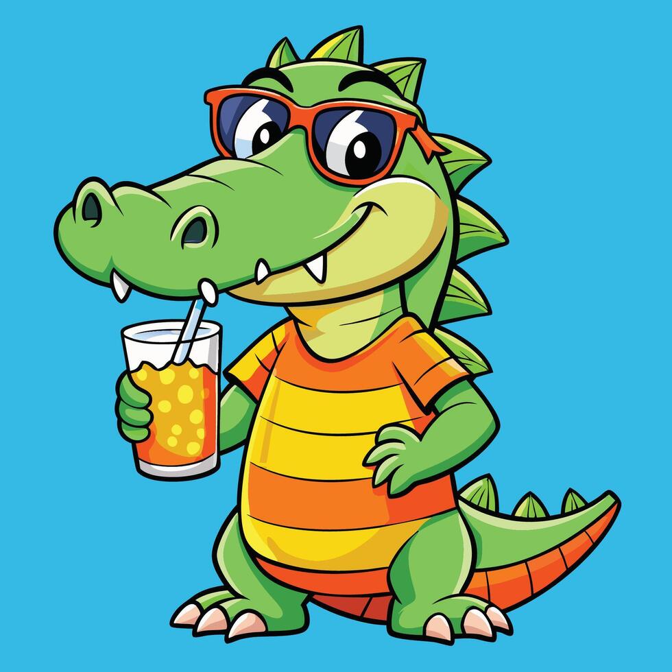 Cute cartoon alligator with a drink vector