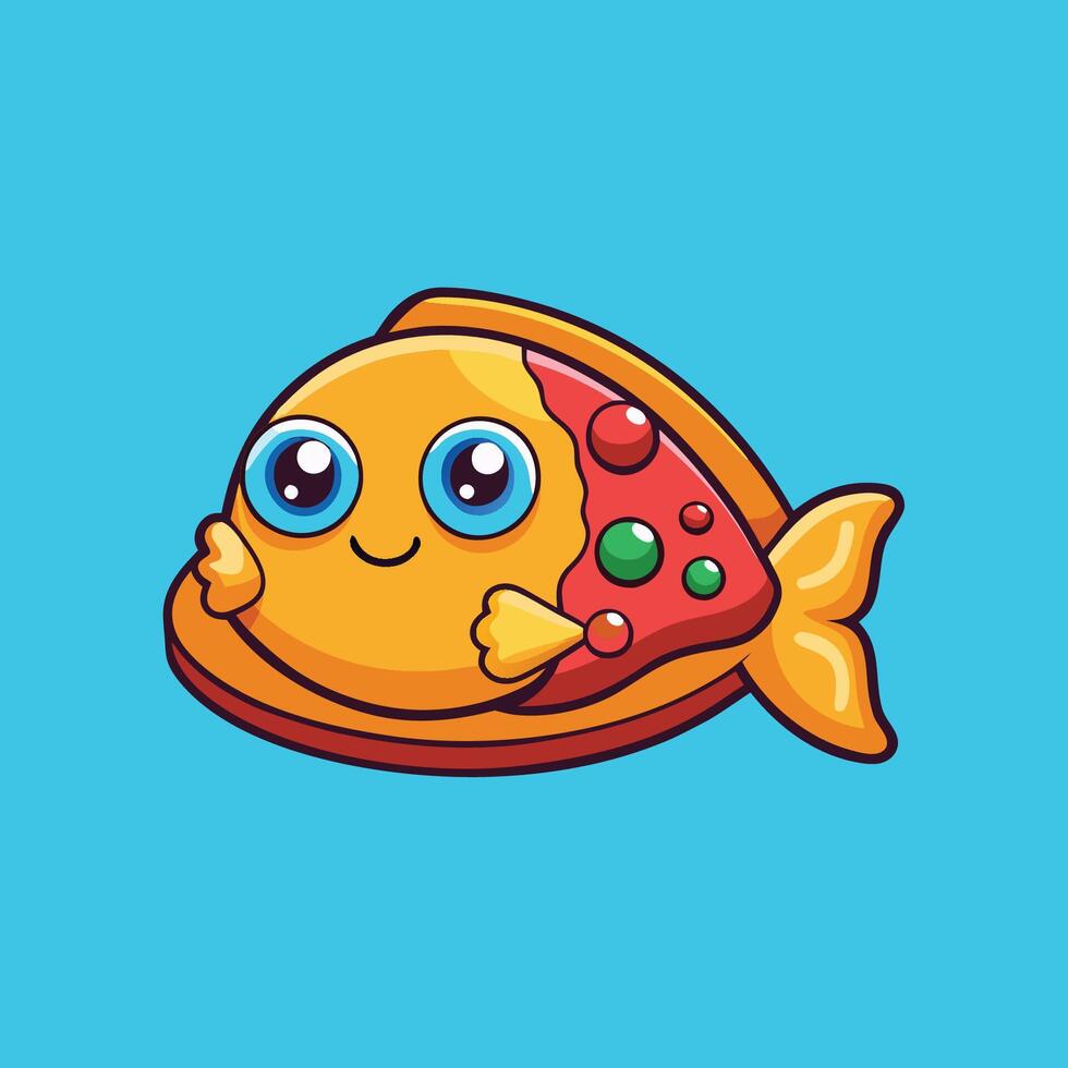 Delightful Cartoon Illustration Cute Fish Pizza Character vector