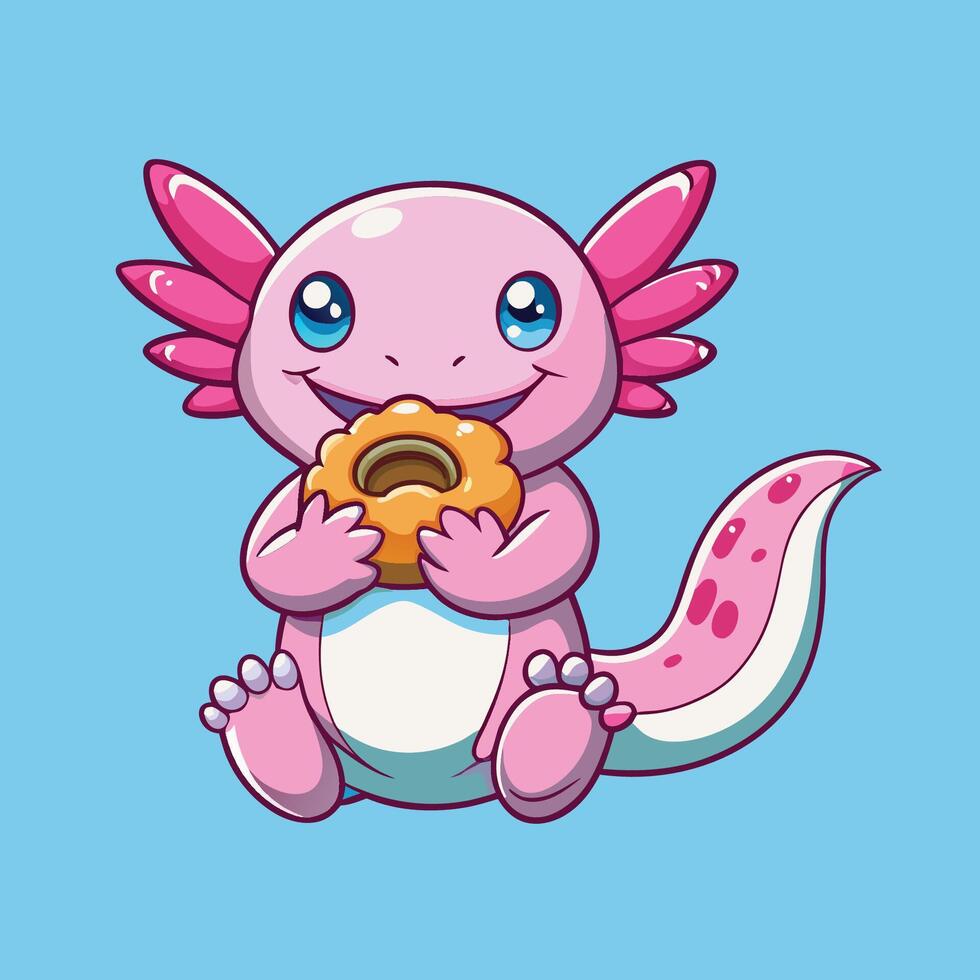Adorable Axolotl Indulging in a Sweet Donut Treat vector