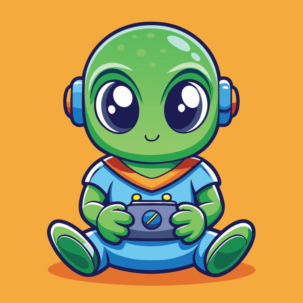Alien baby playing game with controller vector