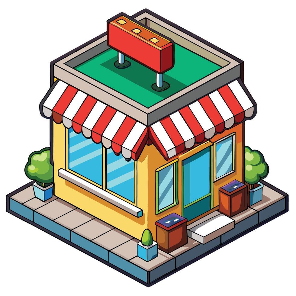 An isometric cartoon of a small store vector
