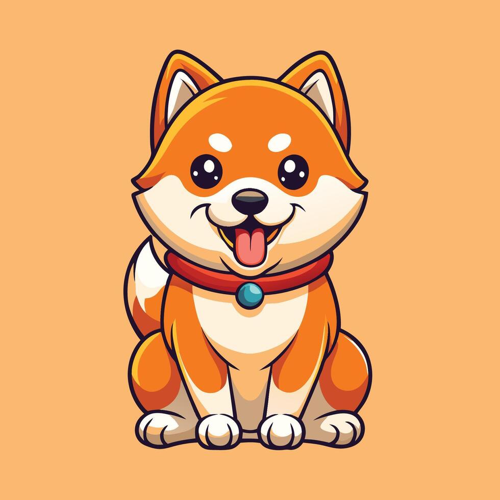 Adorable Shiba Inu Puppy Posing with a Bone in Cartoon vector