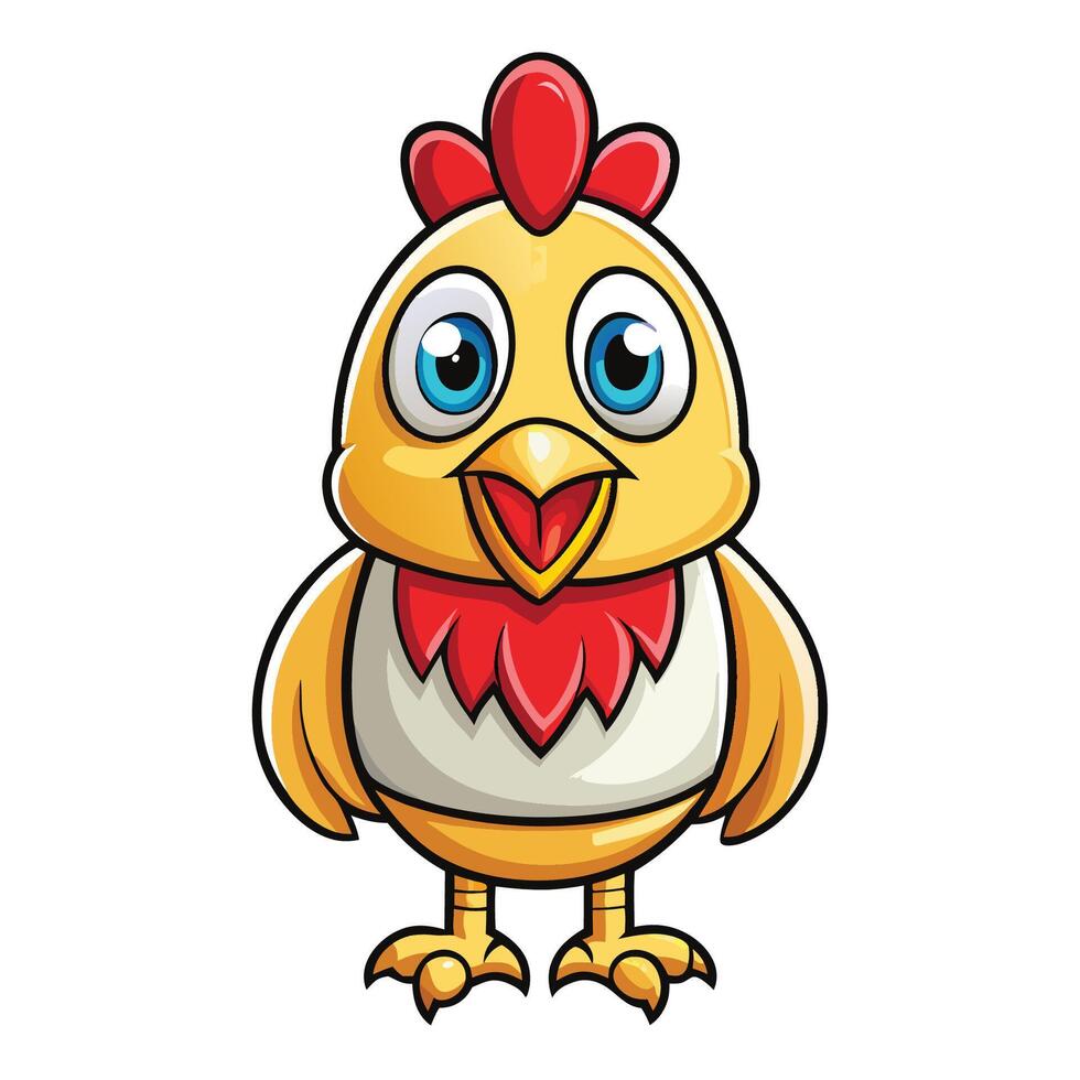 A cartoon chicken with a red beak and white feathers vector