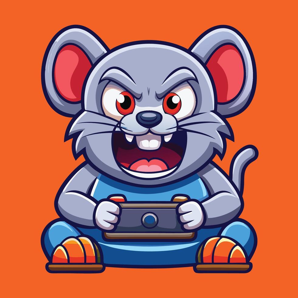 Cute and Angry Mouse Cartoon Icon for Gaming Design vector