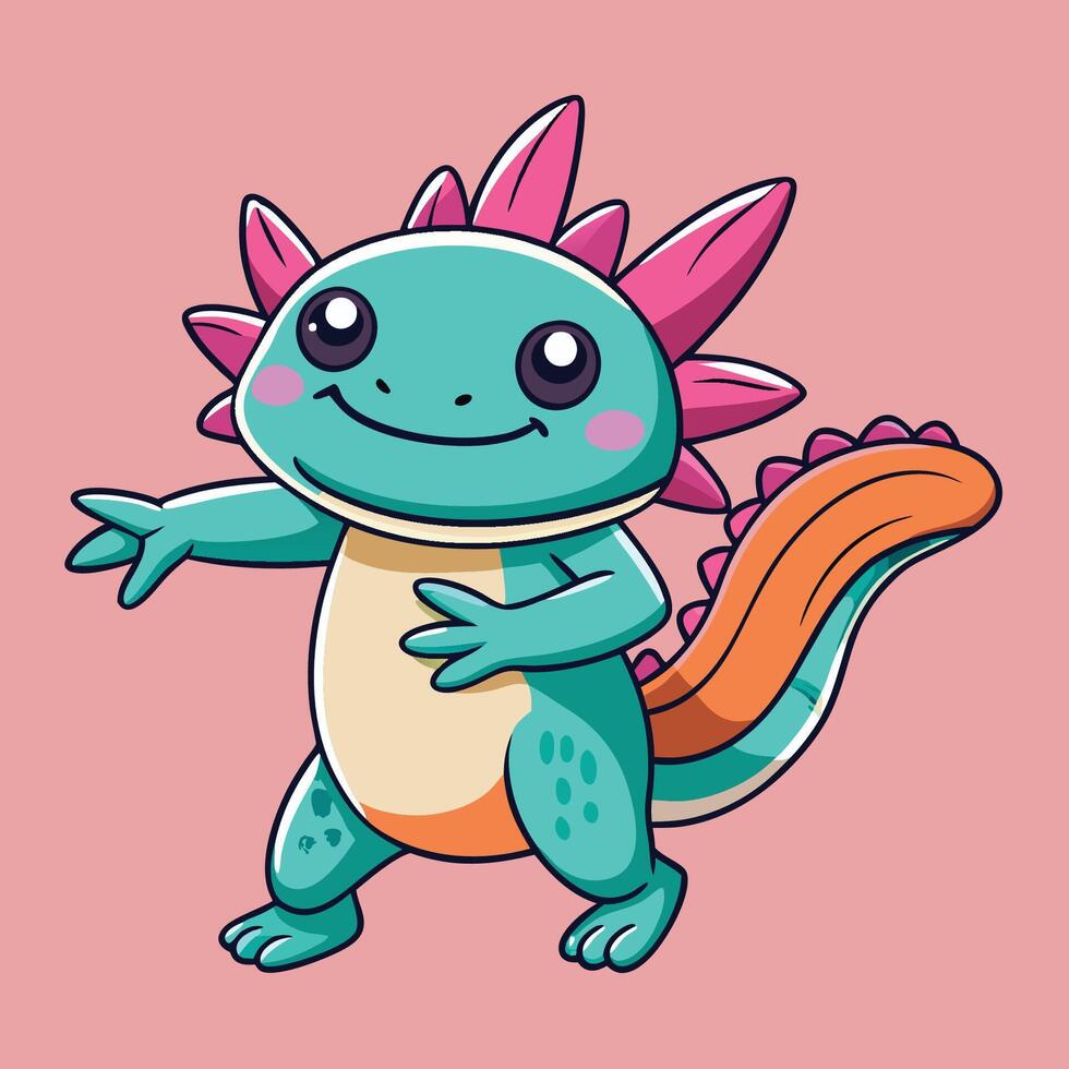 Adorable Axolotl Cartoon Icon Illustration with Dabbing Pose vector