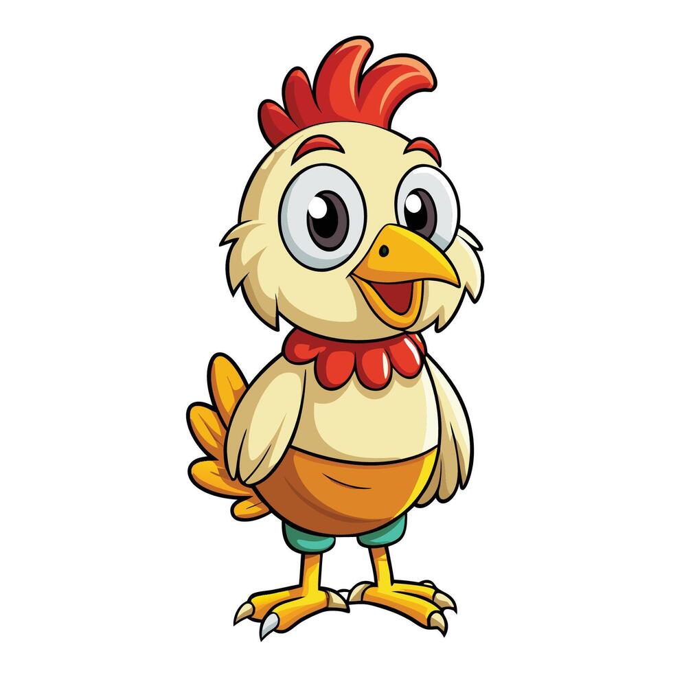 Adorable Cartoon Chicken Standing Gracefully with a Friendly Smile vector