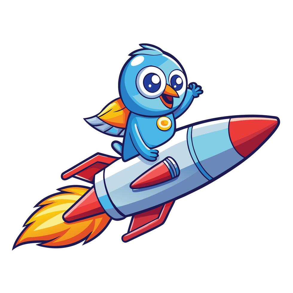 Cute Cartoon Icon of a Bird Riding a Rocket, Perfect for Children s Books and Illustrations vector