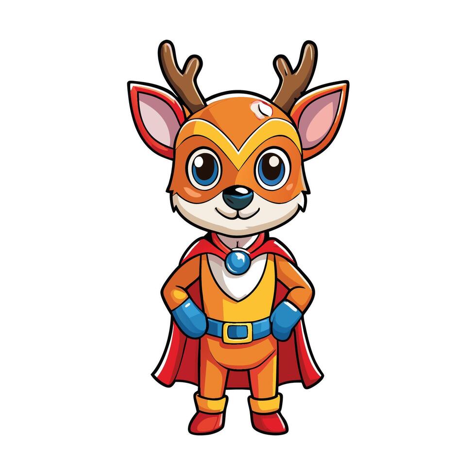 Adorable Superhero Deer Cartoon with Cute Expression vector