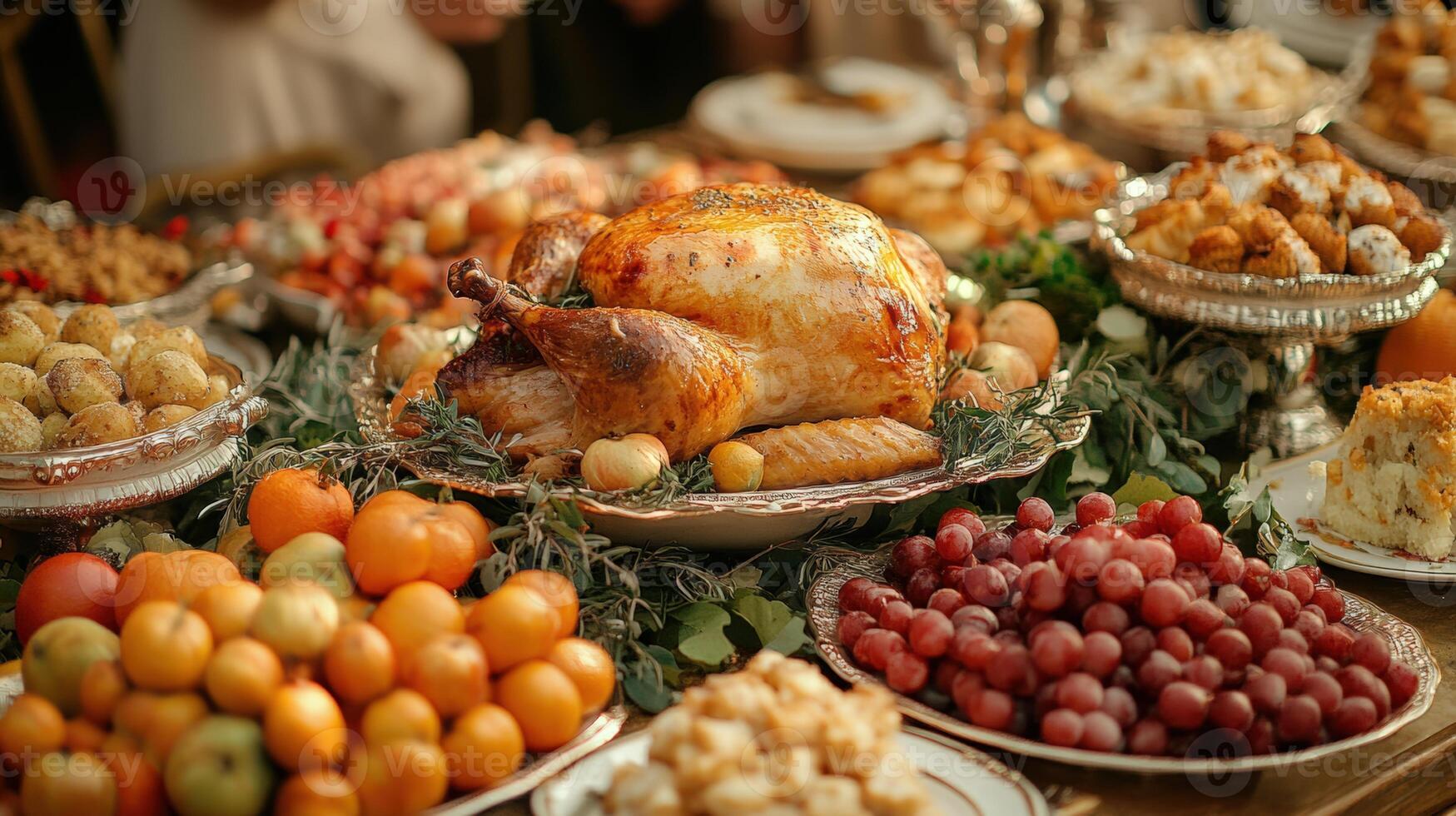 A warm and inviting image of the Thanksgiving holiday featuring a beautifully decorated table. photo