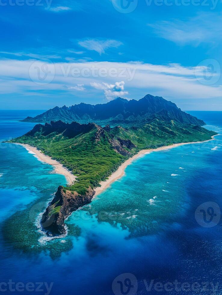 Aerial View of Lush Green Island Shore photo