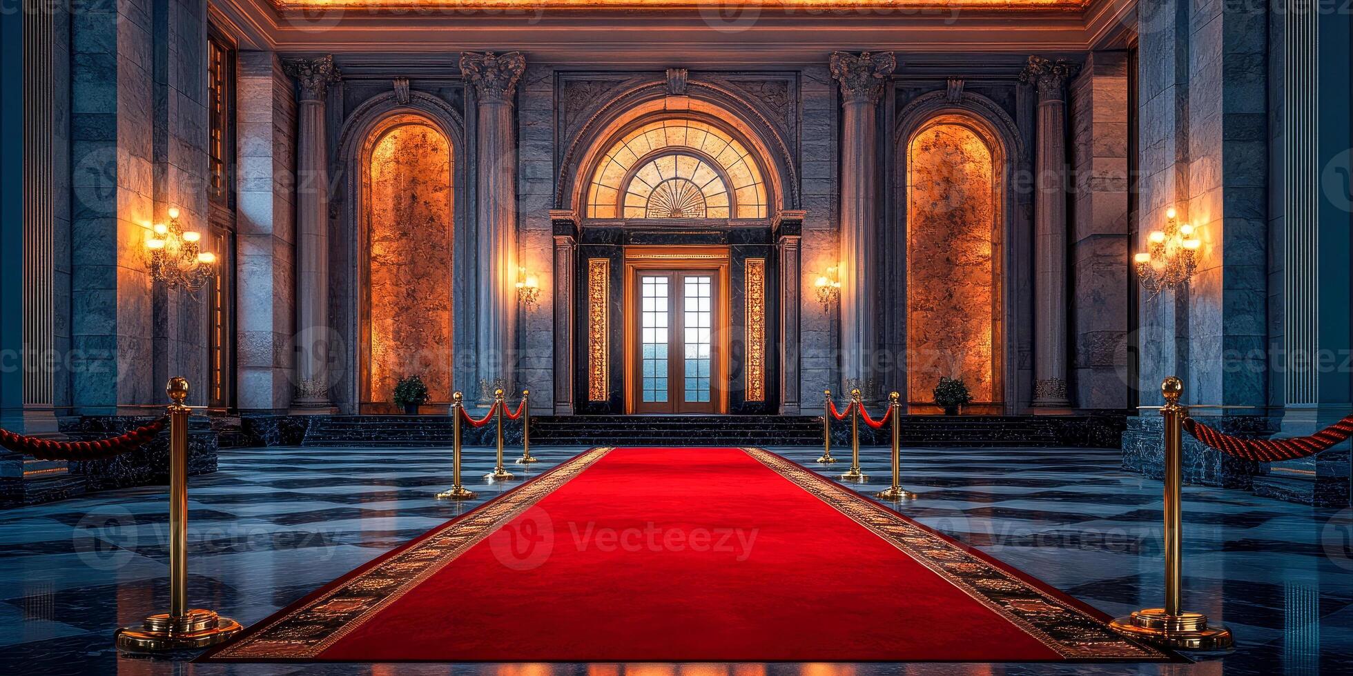 Luxurious hall with red-carpet decor photo